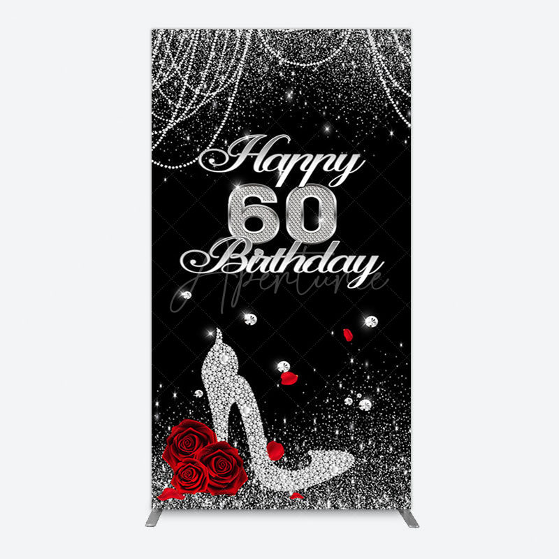 Aperturee - Aperturee Pearl Rose Heels Glitter 60th Birthday Rectangle Backdrop