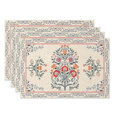 Aperturee - Aperturee Persian Floral Set of 4 Placemats Beige with Red Blue Flowers Vintage Oriental Table Mats Decor