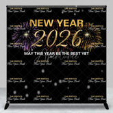 Aperturee - Aperturee Personalized 2026 New Year’s Eve Backdrop Black and Gold Fireworks Step and Repeat Custom NYE Bash Party Decor