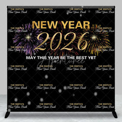 Aperturee - Aperturee Personalized 2026 New Year’s Eve Backdrop Black and Gold Fireworks Step and Repeat Custom NYE Bash Party Decor