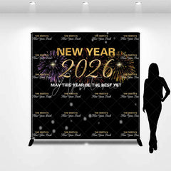 Aperturee - Aperturee Personalized 2026 New Year’s Eve Backdrop Black and Gold Fireworks Step and Repeat Custom NYE Bash Party Decor