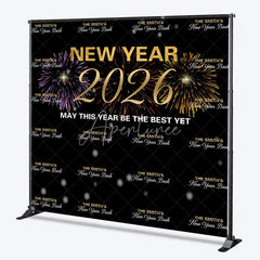 Aperturee - Aperturee Personalized 2026 New Year’s Eve Backdrop Black and Gold Fireworks Step and Repeat Custom NYE Bash Party Decor