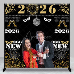 Aperturee - Aperturee Personalized 2026 New Year’s Eve Photo Backdrop Black and Gold ’366 New Chances’ Custom NYE Party Photo Booth