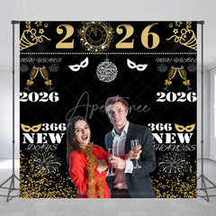 Aperturee - Aperturee Personalized 2026 New Year’s Eve Photo Backdrop Black and Gold ’366 New Chances’ Custom NYE Party Photo Booth