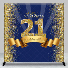 Aperturee - Aperturee Personalized 21st Birthday Backdrop Gold Glitter Number 21 on Navy Blue Background Custom Name Milestone Party Decor