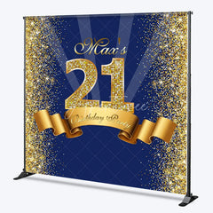Aperturee - Aperturee Personalized 21st Birthday Backdrop Gold Glitter Number 21 on Navy Blue Background Custom Name Milestone Party Decor