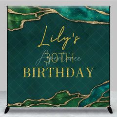 Aperturee - Aperturee Personalized 30th Birthday Backdrop in Emerald Green and Gold Elegant Agate Marble Custom Name Party Decor