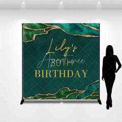 Aperturee - Aperturee Personalized 30th Birthday Backdrop in Emerald Green and Gold Elegant Agate Marble Custom Name Party Decor