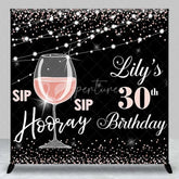Aperturee - Aperturee Personalized 30th Birthday Backdrop Sip Sip Hooray Rose Gold and Black Wine Party Decoration
