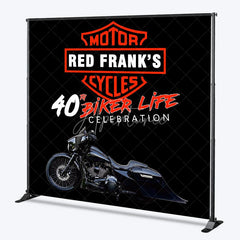 Aperturee - Aperturee Personalized 40th Biker Birthday Backdrop Custom Name Motorcycle Theme Motorcycle Club Inspired Party Decor