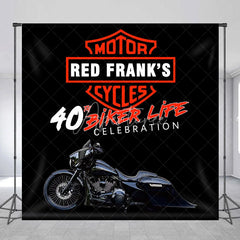 Aperturee - Aperturee Personalized 40th Biker Birthday Backdrop Custom Name Motorcycle Theme Motorcycle Club Inspired Party Decor
