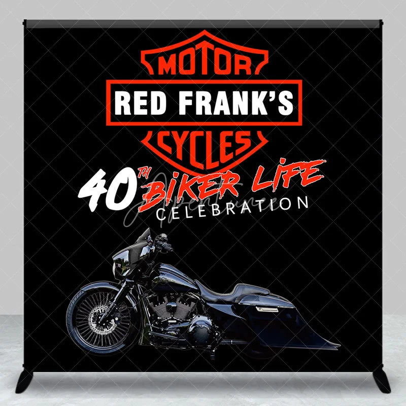 Aperturee - Aperturee Personalized 40th Biker Birthday Backdrop Custom Name Motorcycle Theme Motorcycle Club Inspired Party Decor