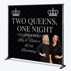 Aperturee - Aperturee Personalized 40th Birthday Two Queens One Night Backdrop Custom Name Silver Crown Party Banner