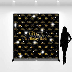 Aperturee - Aperturee Personalized 50th Birthday Bash Backdrop Gold Glitter Number 50 on Black Background Custom Name Milestone Decor