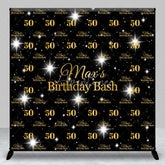 Aperturee - Aperturee Personalized 50th Birthday Bash Backdrop Gold Glitter Number 50 on Black Background Custom Name Milestone Decor