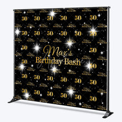 Aperturee - Aperturee Personalized 50th Birthday Bash Backdrop Gold Glitter Number 50 on Black Background Custom Name Milestone Decor