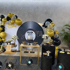 Aperturee - Aperturee Personalized 60th Birthday Vinyl Record Round Backdrop Kit Custom Name for Music Lover Retro Party Decor