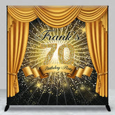 Aperturee - Aperturee Personalized 70th Birthday Party Backdrop Hollywood Gold Curtains and Spotlight Custom Name VIP Event Decor