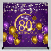 Aperturee - Aperturee Personalized 80th Birthday Backdrop for Her Purple and Gold Balloons Custom Name Elegant Party Photo Booth