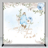 Aperturee - Aperturee Personalized A Little Pumpkin Baby Shower Backdrop Boho Pampas Grass and Blue Overalls Theme Custom Name Decor for Boy