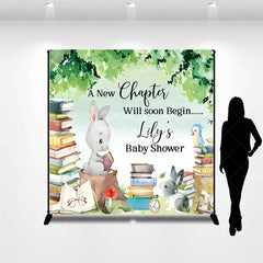 Aperturee - Aperturee Personalized A New Chapter Baby Shower Backdrop Storybook Theme Bunny and Books Party Decor