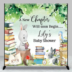 Aperturee - Aperturee Personalized A New Chapter Baby Shower Backdrop Storybook Theme Bunny and Books Party Decor