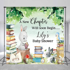 Aperturee - Aperturee Personalized A New Chapter Baby Shower Backdrop Storybook Theme Bunny and Books Party Decor