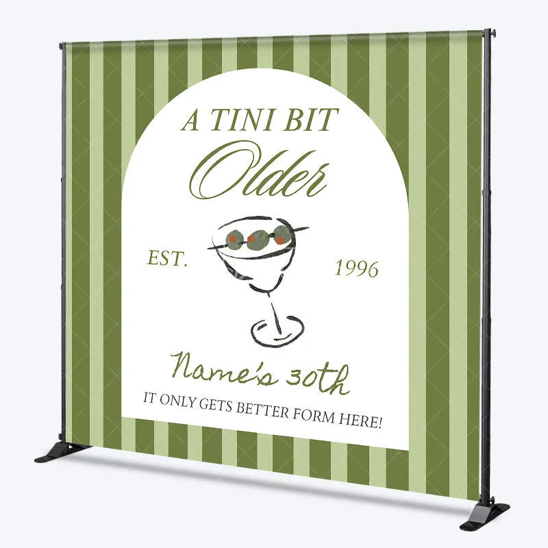 Aperturee - Aperturee Personalized A Tini Bit Older 30th Birthday Backdrop Custom Name Martini Theme Party Banner