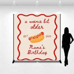 Aperturee - Aperturee Personalized A Weenie Bit Older Birthday Backdrop Custom Name Hot Dog Theme Party Banner