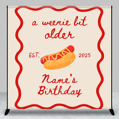 Aperturee - Aperturee Personalized A Weenie Bit Older Birthday Backdrop Custom Name Hot Dog Theme Party Banner