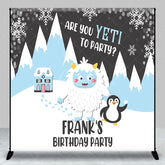 Aperturee - Aperturee Personalized Are You Yeti to Party Custom Birthday Backdrop Winter Wonderland Yeti and Penguin Decoration