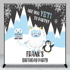 Aperturee - Aperturee Personalized Are You Yeti to Party Custom Birthday Backdrop Winter Wonderland Yeti and Penguin Decoration