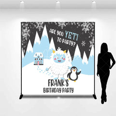 Aperturee - Aperturee Personalized Are You Yeti to Party Custom Birthday Backdrop Winter Wonderland Yeti and Penguin Decoration