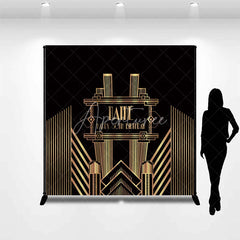 Aperturee - Aperturee Personalized Art Deco Gold 50th Birthday Backdrop Custom Name Gatsby Style Party Banner