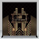 Aperturee - Aperturee Personalized Art Deco Gold 50th Birthday Backdrop Custom Name Gatsby Style Party Banner