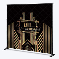 Aperturee - Aperturee Personalized Art Deco Gold 50th Birthday Backdrop Custom Name Gatsby Style Party Banner