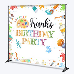 Aperturee - Aperturee Personalized Art Party Birthday Backdrop Paint and Brushes Theme Custom Name Craft and Painting Celebration