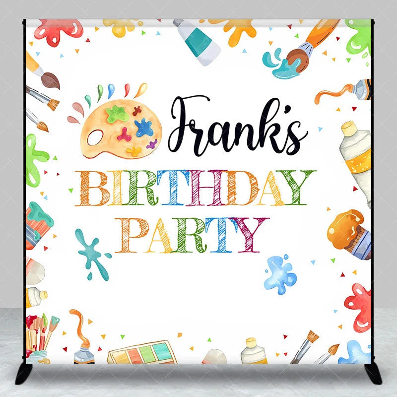 Aperturee - Aperturee Personalized Art Party Birthday Backdrop Paint and Brushes Theme Custom Name Craft and Painting Celebration