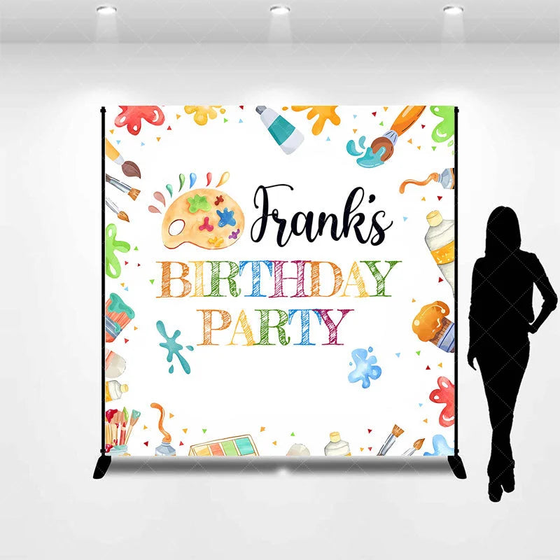 Aperturee - Aperturee Personalized Art Party Birthday Backdrop Paint and Brushes Theme Custom Name Craft and Painting Celebration