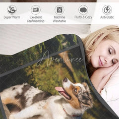 Aperturee - Aperturee Personalized Australian Shepherd Blanket with Custom Name Photo Collage Memorial Gift for Dog Lovers