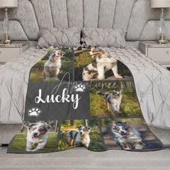 Aperturee - Aperturee Personalized Australian Shepherd Blanket with Custom Name Photo Collage Memorial Gift for Dog Lovers