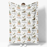 Aperturee - Aperturee Personalized Baby Blanket for Boy Custom Woodland Animals Deer Bear Forest Theme Nursery Decor Swaddle