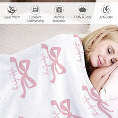 Aperturee - Aperturee Personalized Baby Blanket for Girl Custom Pink Bows Pattern Coquette Aesthetic Nursery Swaddle Gift