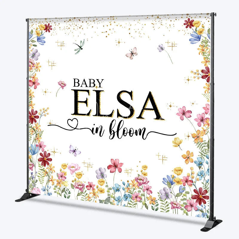 Aperturee - Aperturee Personalized Baby in Bloom Baby Shower Backdrop Wildflower Floral Butterfly Garden Party Decor for Girl