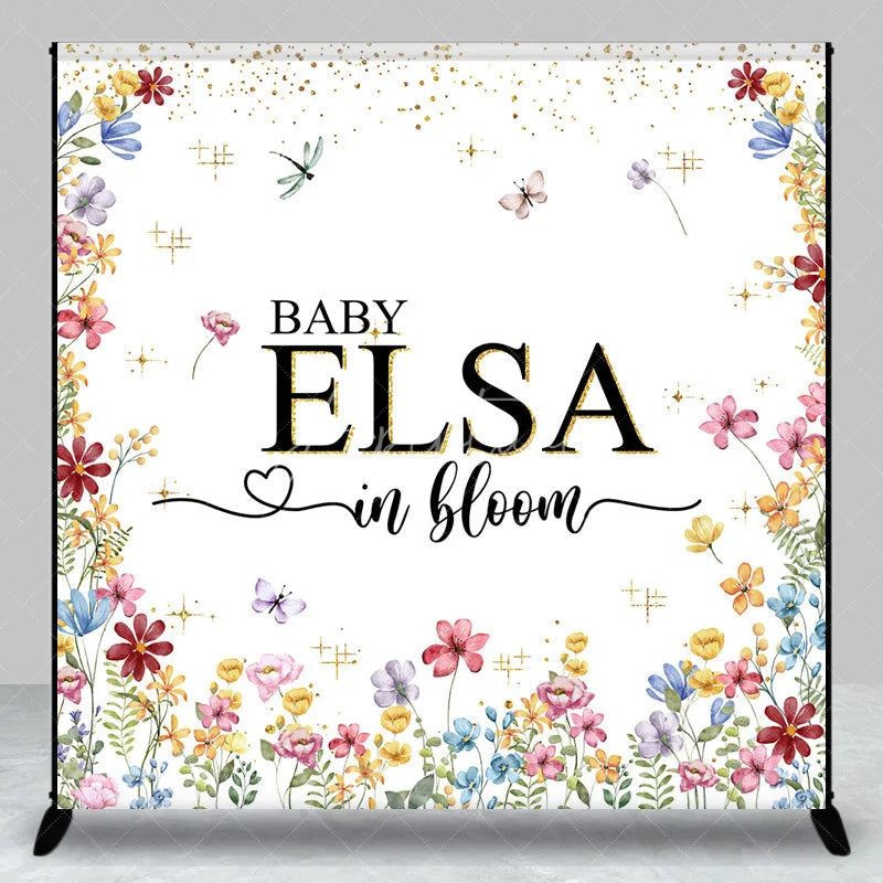 Aperturee - Aperturee Personalized Baby in Bloom Baby Shower Backdrop Wildflower Floral Butterfly Garden Party Decor for Girl