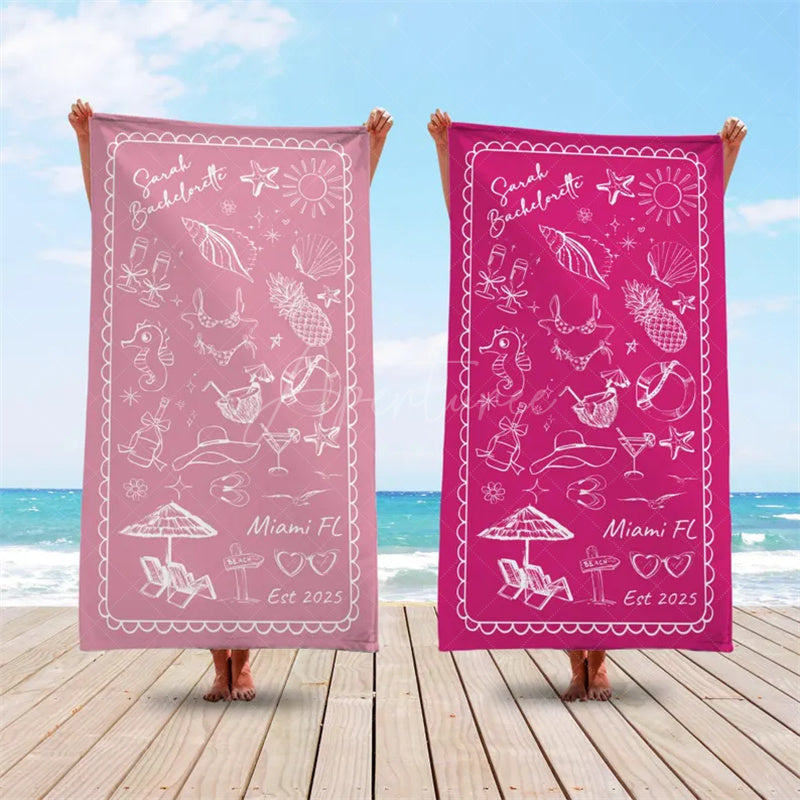 Aperturee - Aperturee Personalized Bachelorette Beach Towel for Bridal Shower