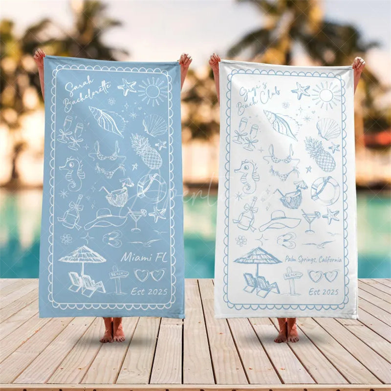 Aperturee - Aperturee Personalized Bachelorette Beach Towel for Bridal Shower