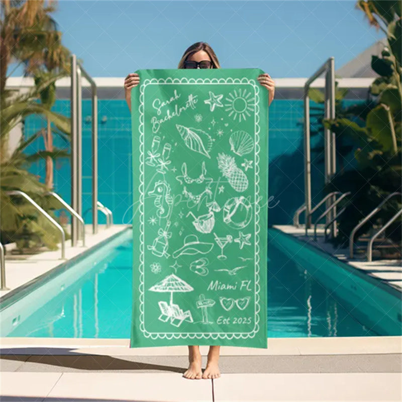 Aperturee - Aperturee Personalized Bachelorette Beach Towel for Bridal Shower