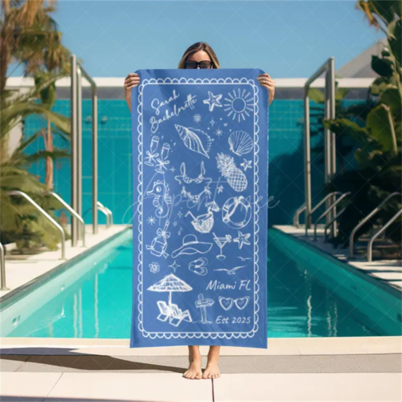 Aperturee - Aperturee Personalized Bachelorette Beach Towel for Bridal Shower