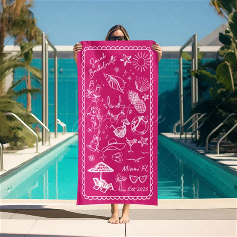 Aperturee - Aperturee Personalized Bachelorette Beach Towel for Bridal Shower